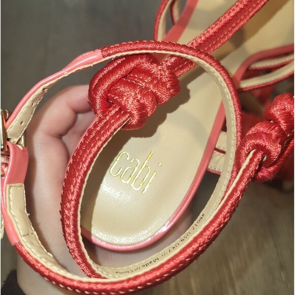 Cabi Tiptoe Braided Red Strappy Open Toe Stacked Heel Sandal 9 - Picture 9 of 9